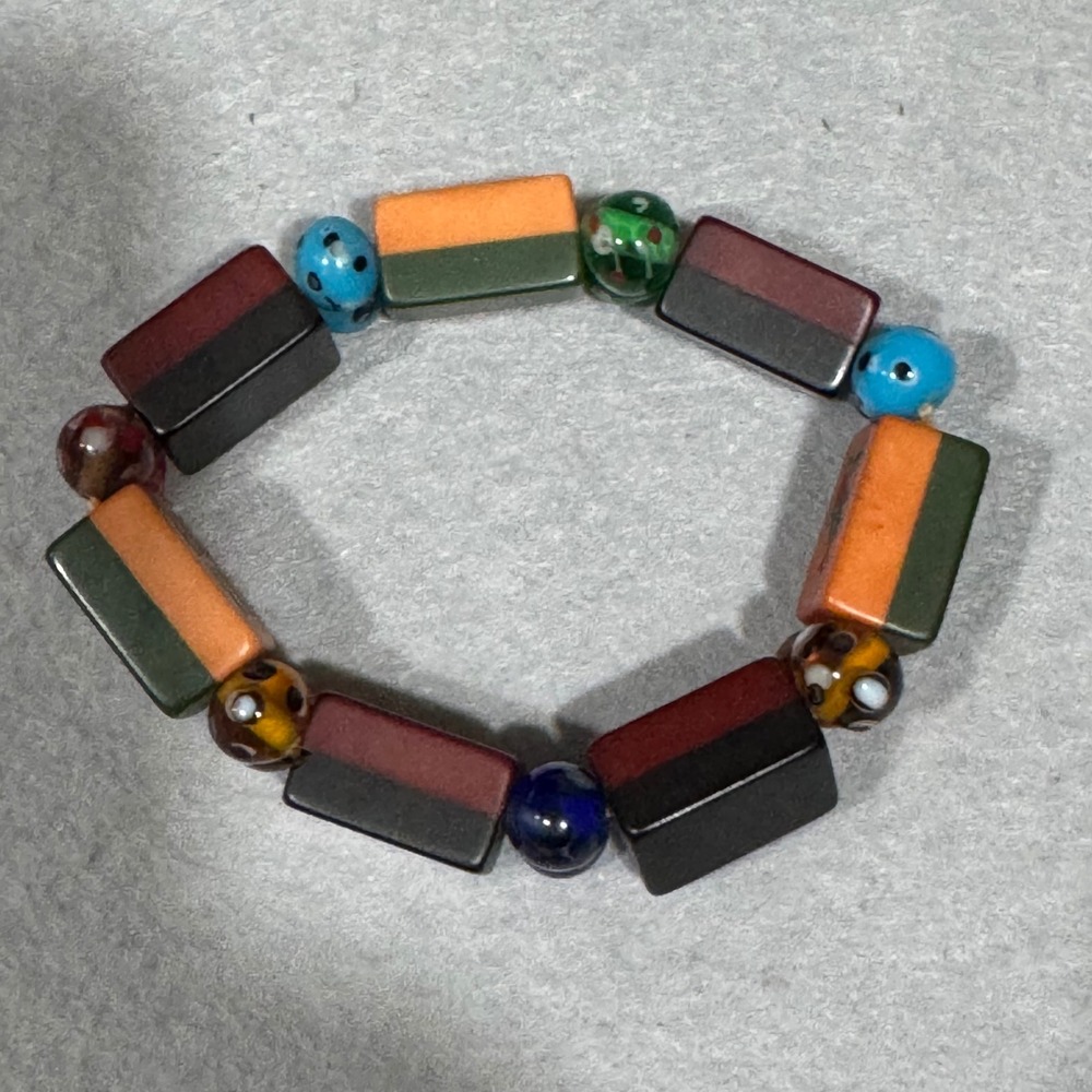 Vintage Mahjong Bakelite Bracelet Women Multi Color Tested Tile Glass Bead